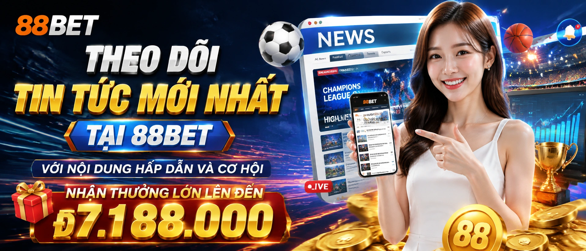 Khu vực tin nổi bật 88BET với giao diện casino trực tuyến